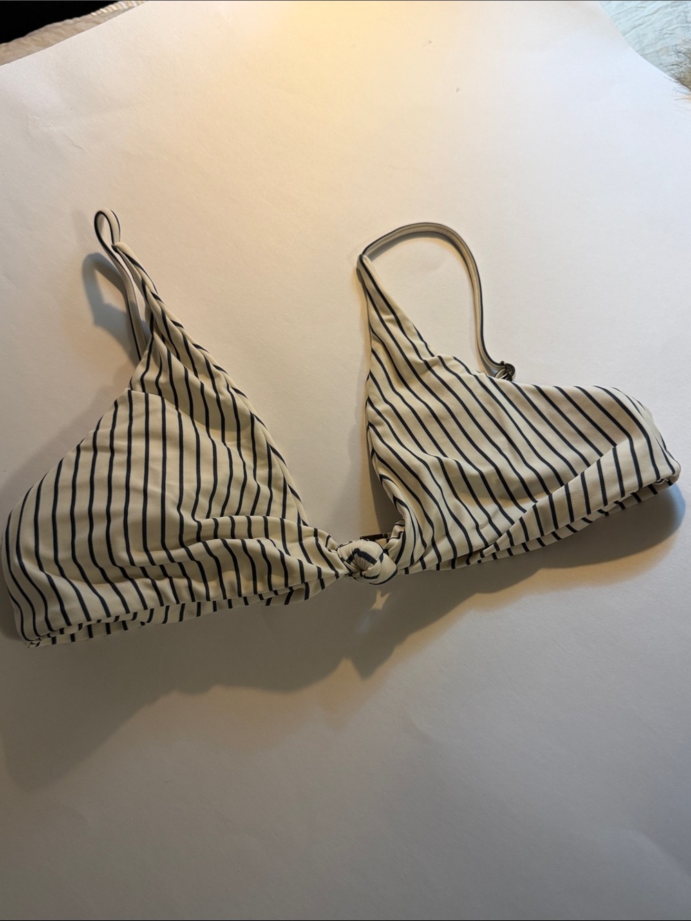 O'Neill White Bikini Top with Black Stripes - Knot Front